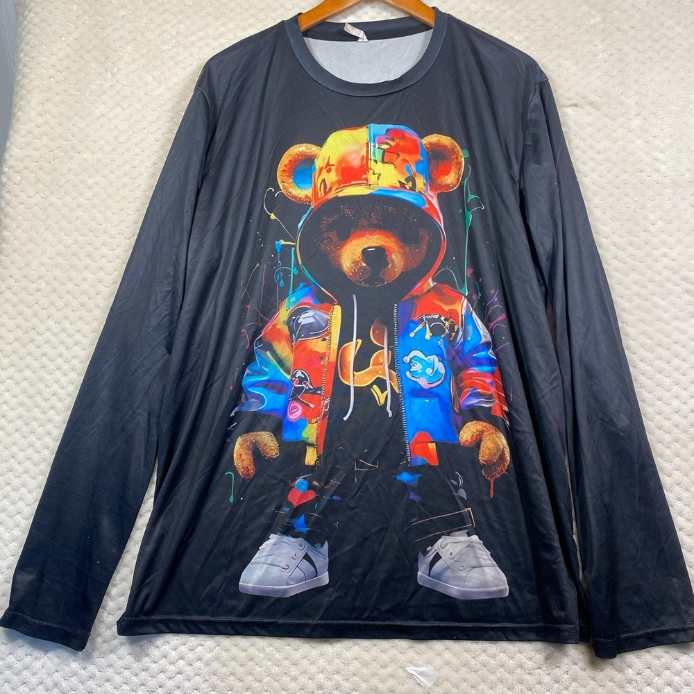 Swag Bear Long Sleeve Performance Shirt Black XXL Graphic Tee Front Back